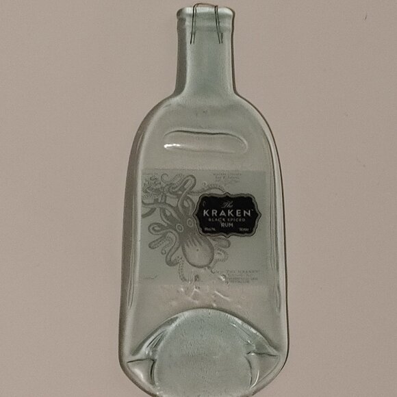 Kraken Black Spiced Rum Clear Glass Bottle Flattened Wall Hanging Trivet Spoon - Picture 1 of 4